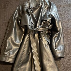 Black vegan leather Women's Trench Coat